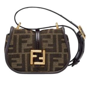 Fendi women's C'mon Nano Leather Bag FF Jacquard Fabric Monogram and Leather